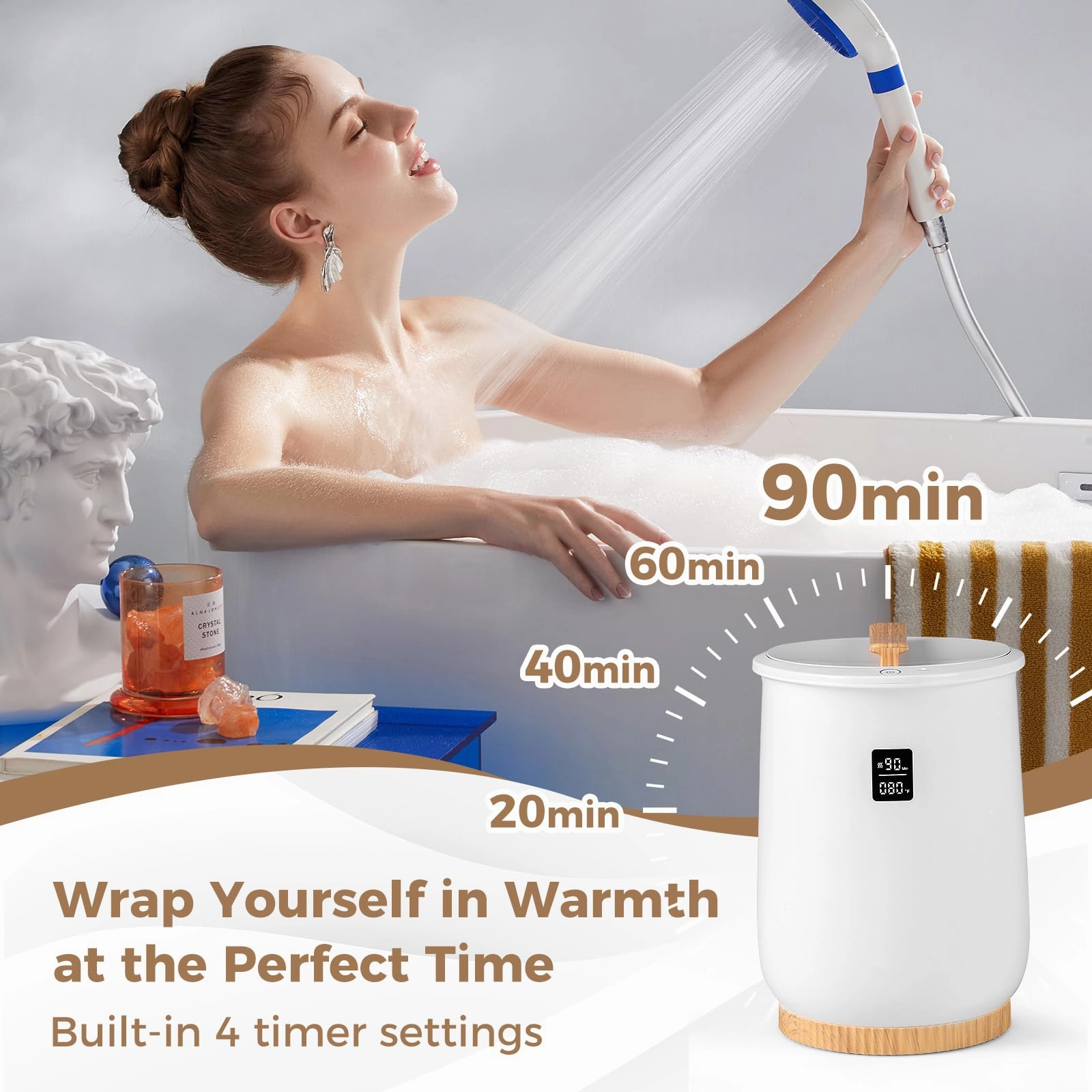 Giantex Towel Warmer Bucket, 20L Large Hot Towel Heater with Wood Handle