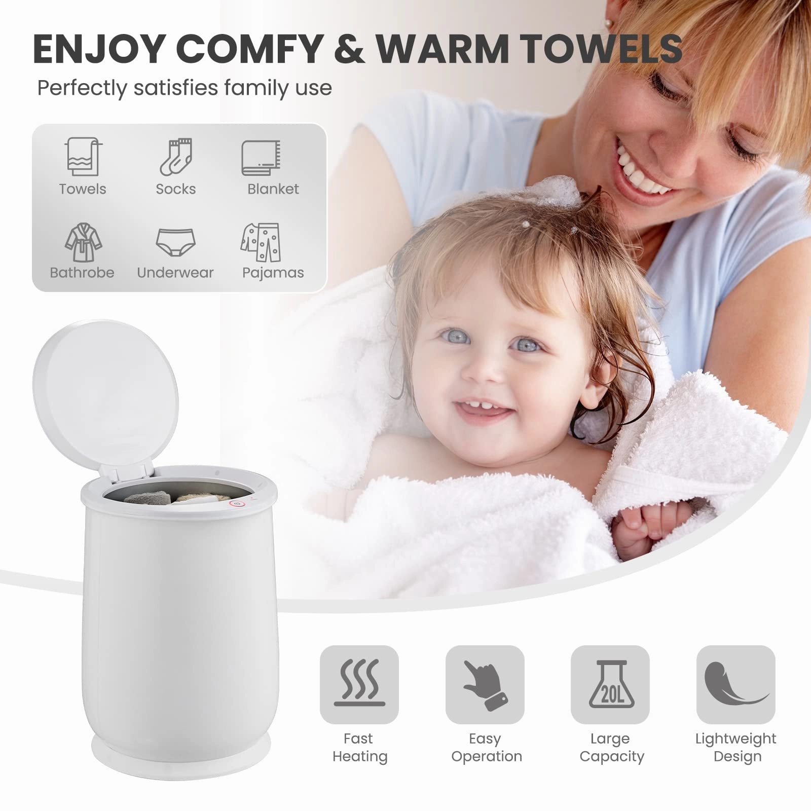 Giantex Towel Warmer Bucket for Bathroom, 21 L