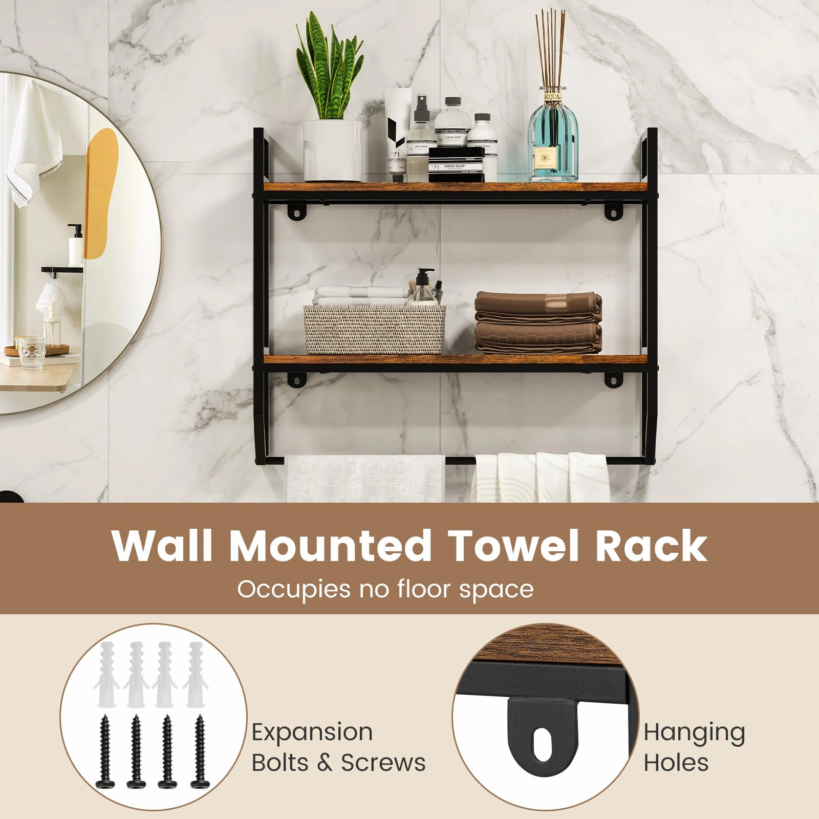 Giantex Wall Mounted Bathroom Shelves with Towel Bar