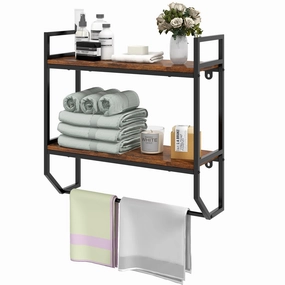 Giantex Wall Mounted Bathroom Shelves with Towel Bar bathroom organizer, toilet brush holder