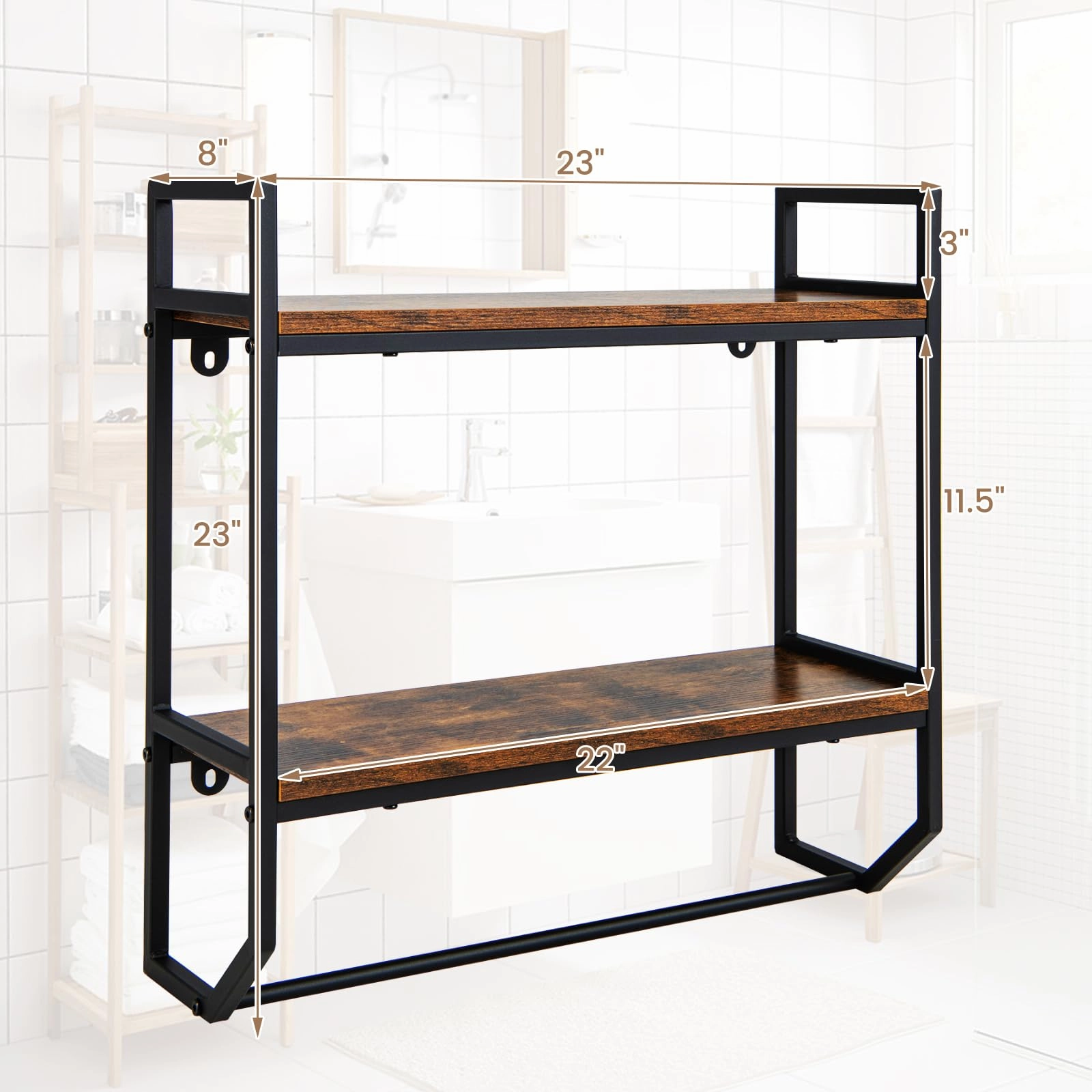 Giantex Wall Mounted Bathroom Shelves with Towel Bar