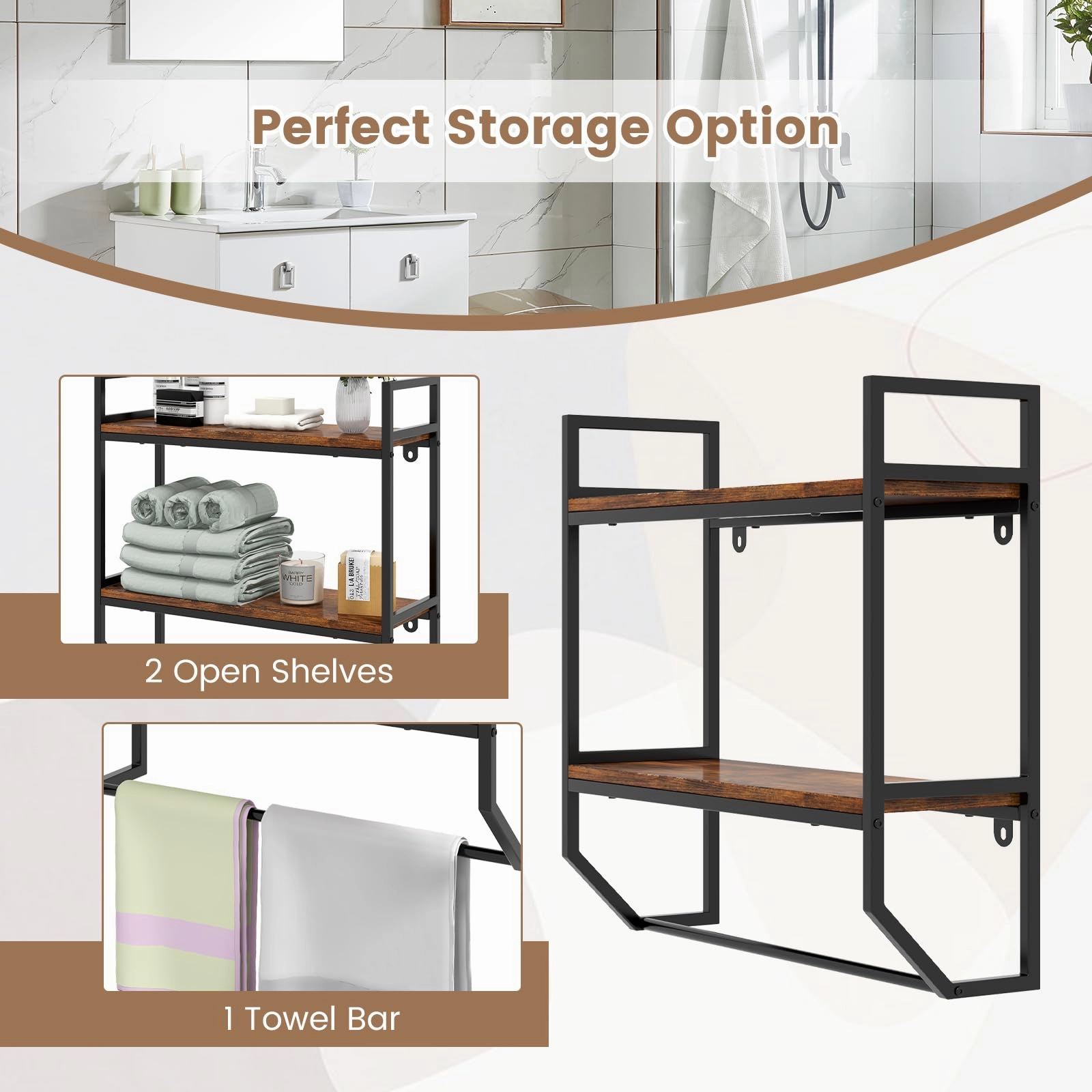 Giantex Wall Mounted Bathroom Shelves with Towel Bar