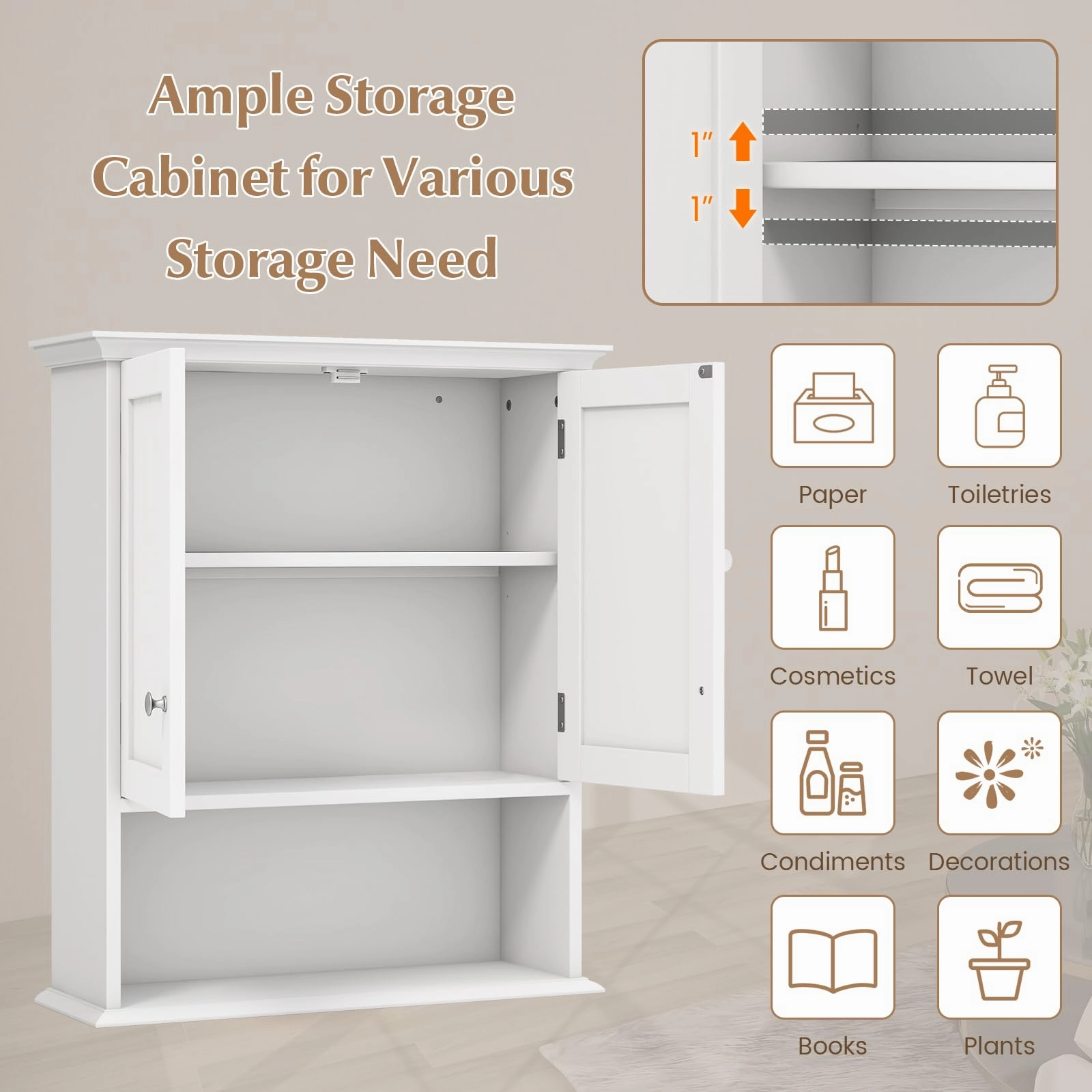 Giantex Wall Mounted Medicine Cabinets - Above Toilet Bathroom Cabinet with Adjustable Shelf
