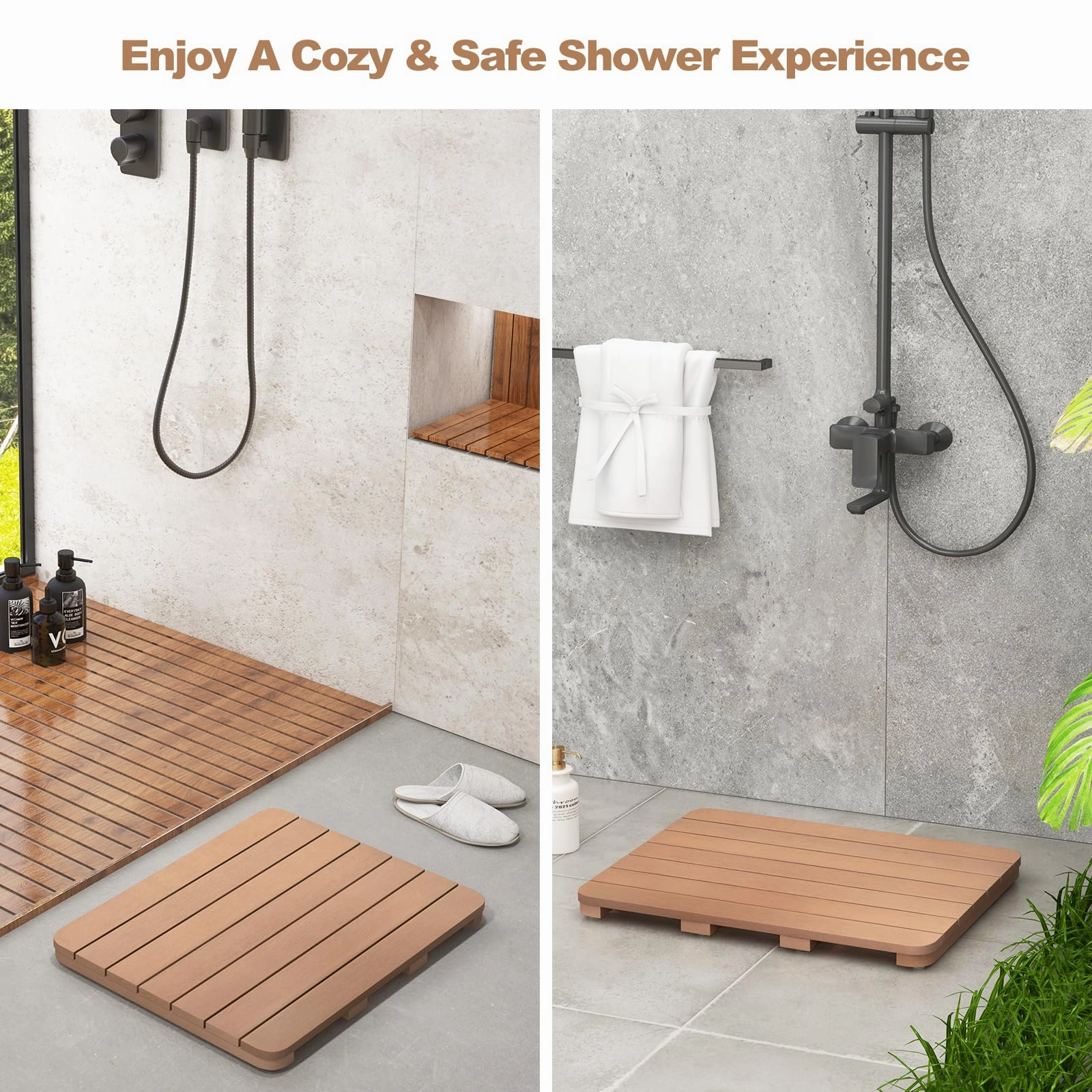 Giantex Waterproof Bath Mat, Shower Mat for Bathroom Inside, Outdoor HIPS Floor Mat with Non Foot Pads