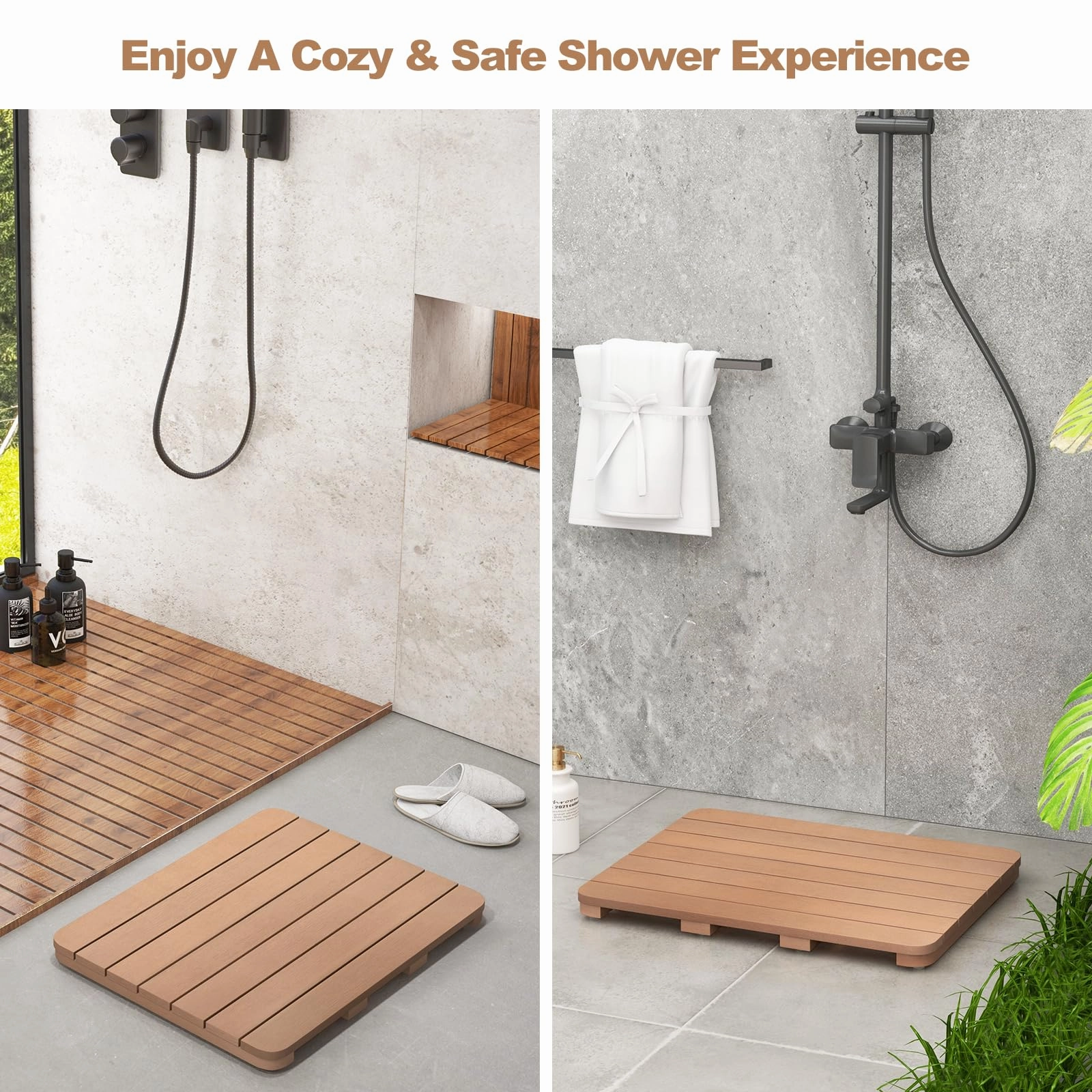Giantex Waterproof Bath Mat, Shower Mat for Bathroom Inside, Outdoor HIPS Floor Mat with Non Foot Pads