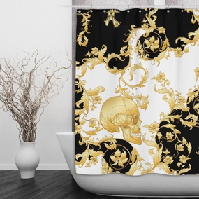 Gilded Gold Skull Shower Curtains and Optional Bath Mats Lighting,Lamps Fixtures