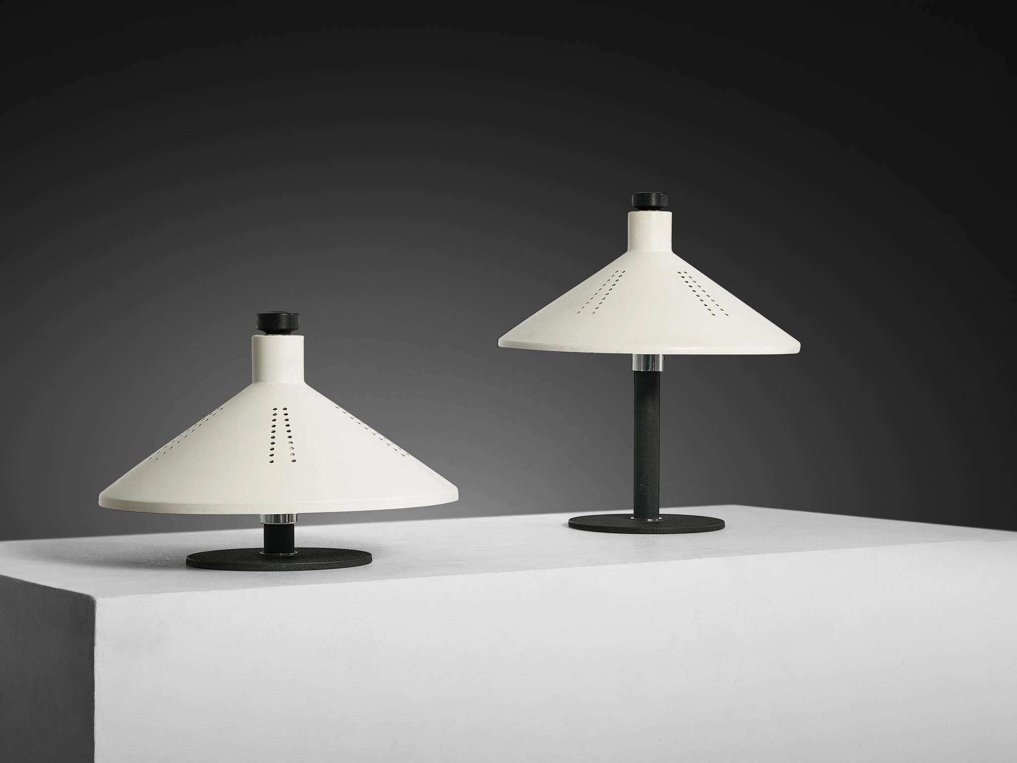Gino Sarfatti for Arteluce '609' Table Lamps in White Aluminum & Cast Iron