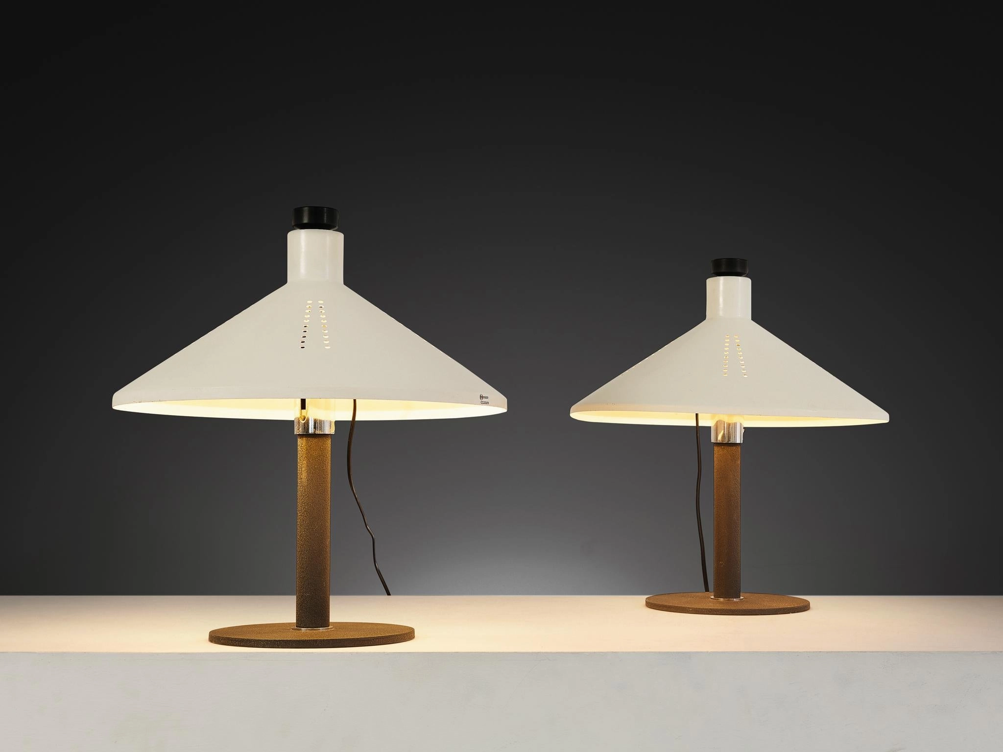 Gino Sarfatti for Arteluce '609' Table Lamps in White Aluminum & Cast Iron
