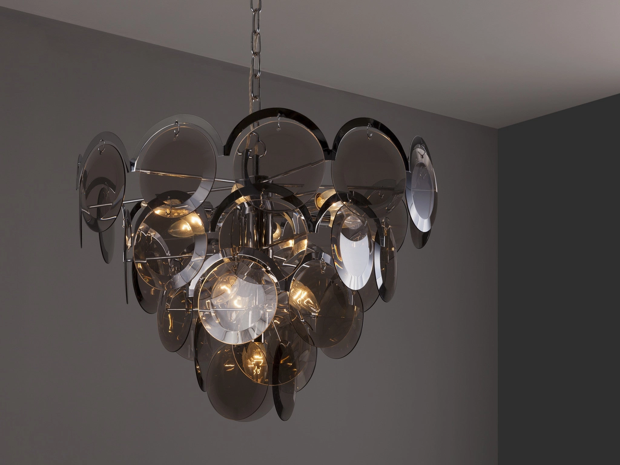 Gino Vistosi for Vistosi Chandelier in Chrome and Murano Glass