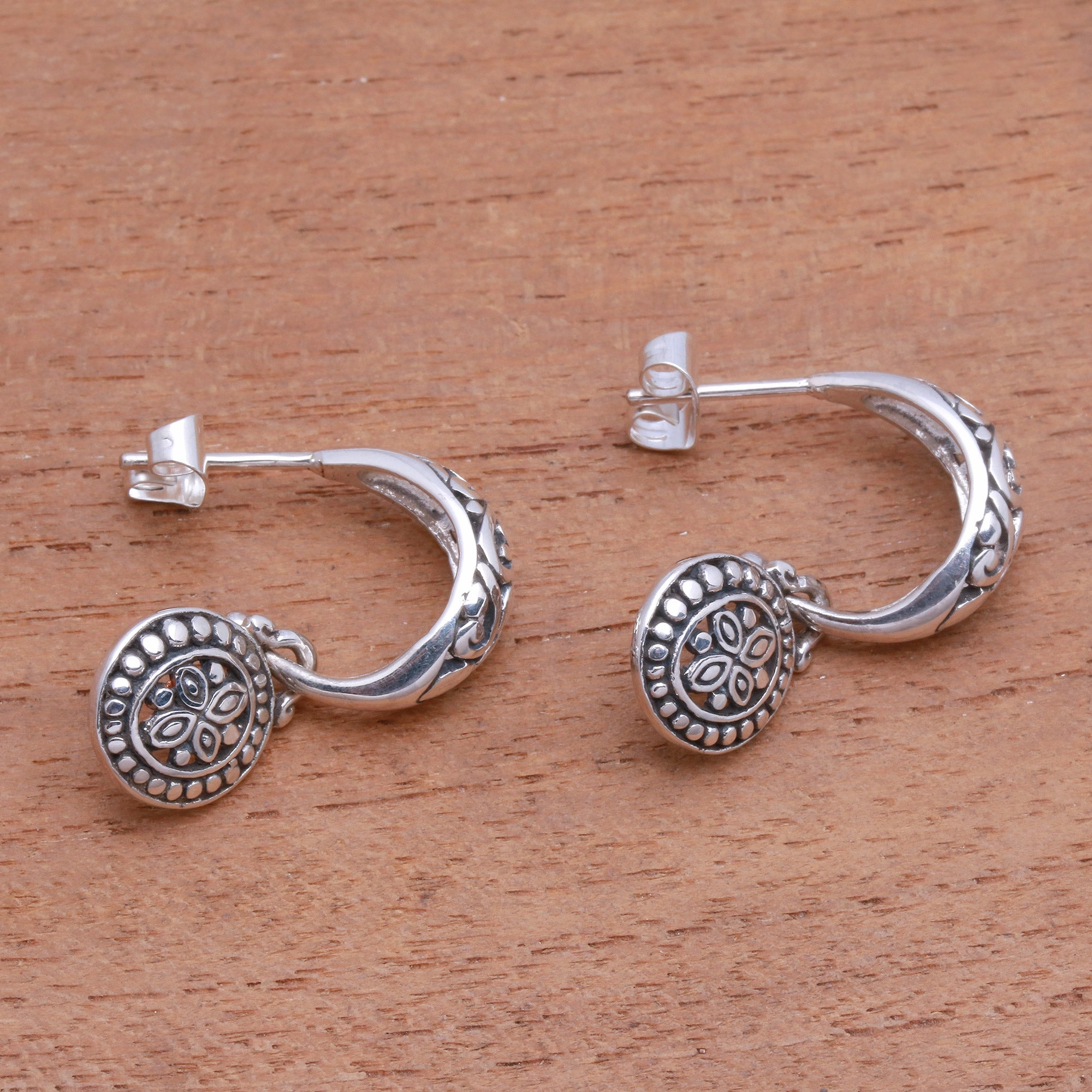 Giving Life Half-Hoop-Style Sterling Silver Dangle Earrings from Bali