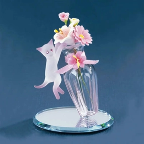 Glass Baron Cat & Vase Glass Figurine Decorative Mirror,Home Decor Mirror