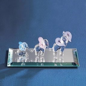 Glass Baron Elephant Train Glass Figurine Decorative Mirror,Home Decor Mirror