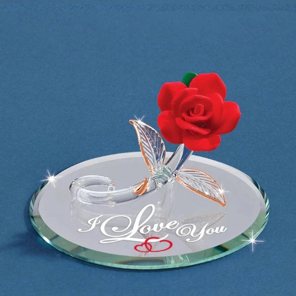 Glass Baron "I Love You" Rose Figurine Decorative Mirror,Home Decor Mirror