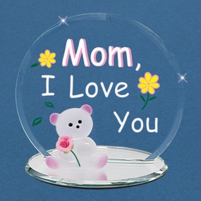 Glass Baron "Mom, I Love You" Bear Glass Figurine Decorative Mirror,Home Decor Mirror