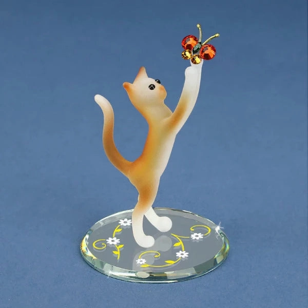 Glass Baron Tabby Cat with Butterfly Figurine Decorative Mirror,Home Decor Mirror