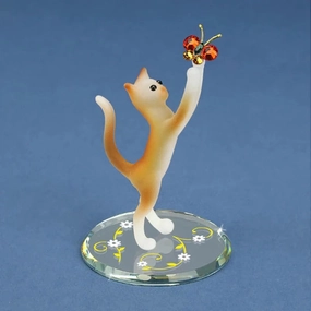 Glass Baron Tabby Cat with Butterfly Figurine Decorative Mirror,Home Decor Mirror