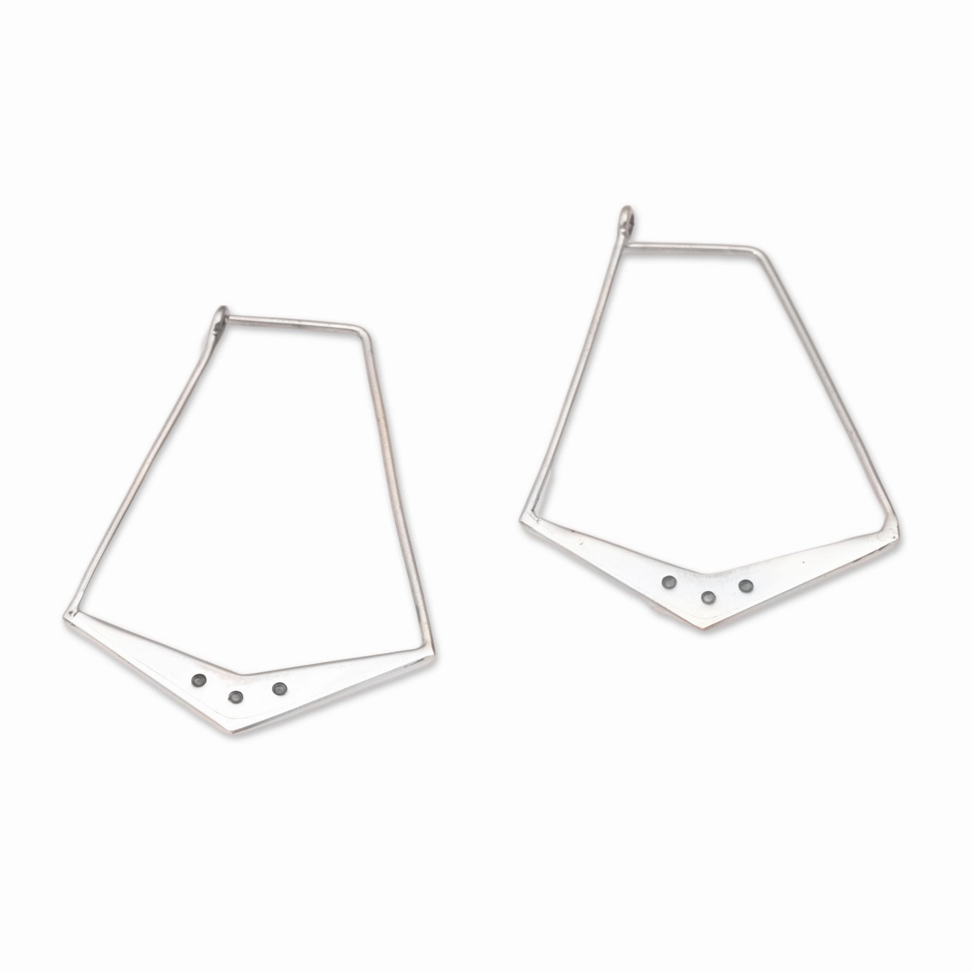 Gleaming Boomerangs Sterling Silver Geometric Hoop Earrings from Bali