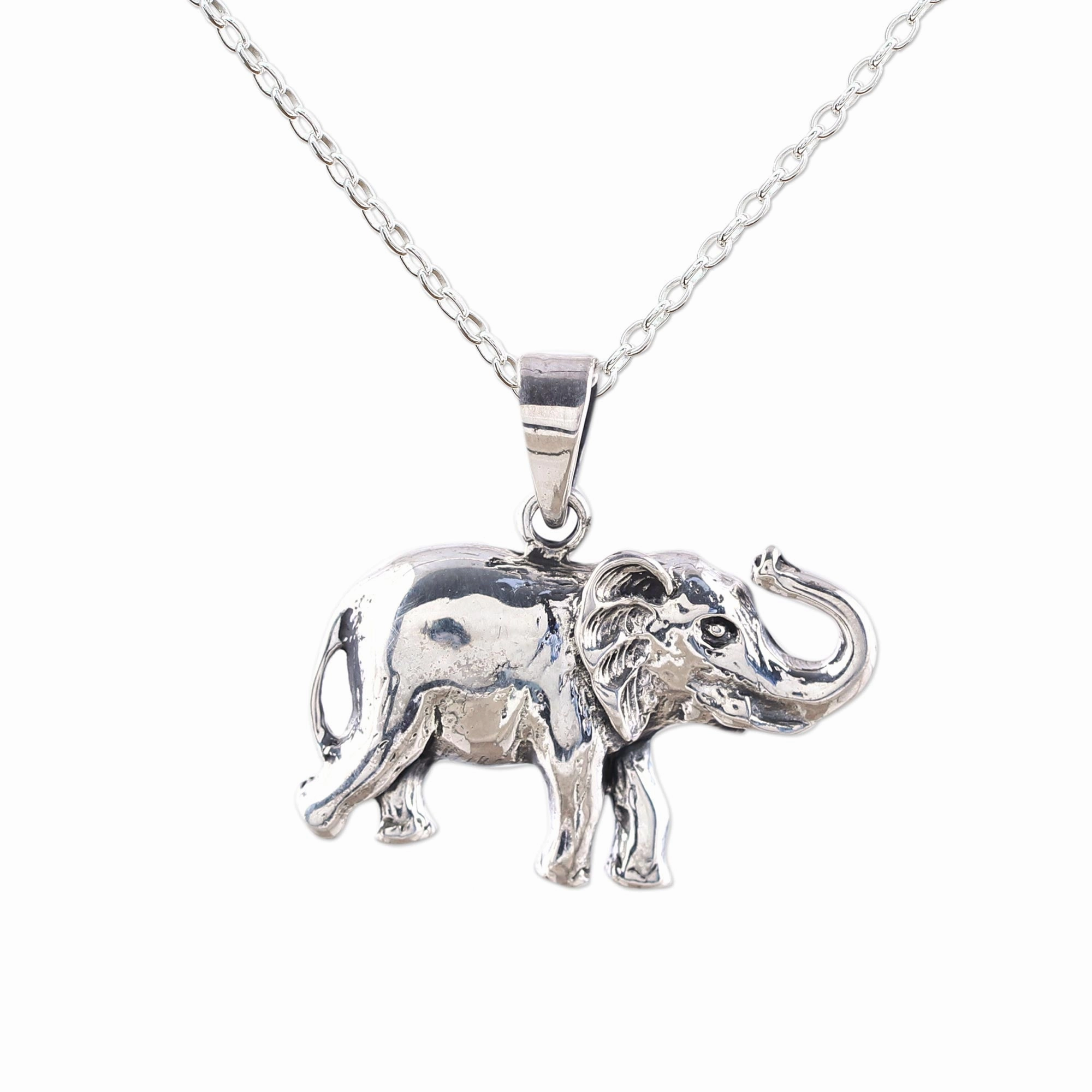 Gleeful Elephant Handcrafted Sterling Silver Elephant Pendant Necklace