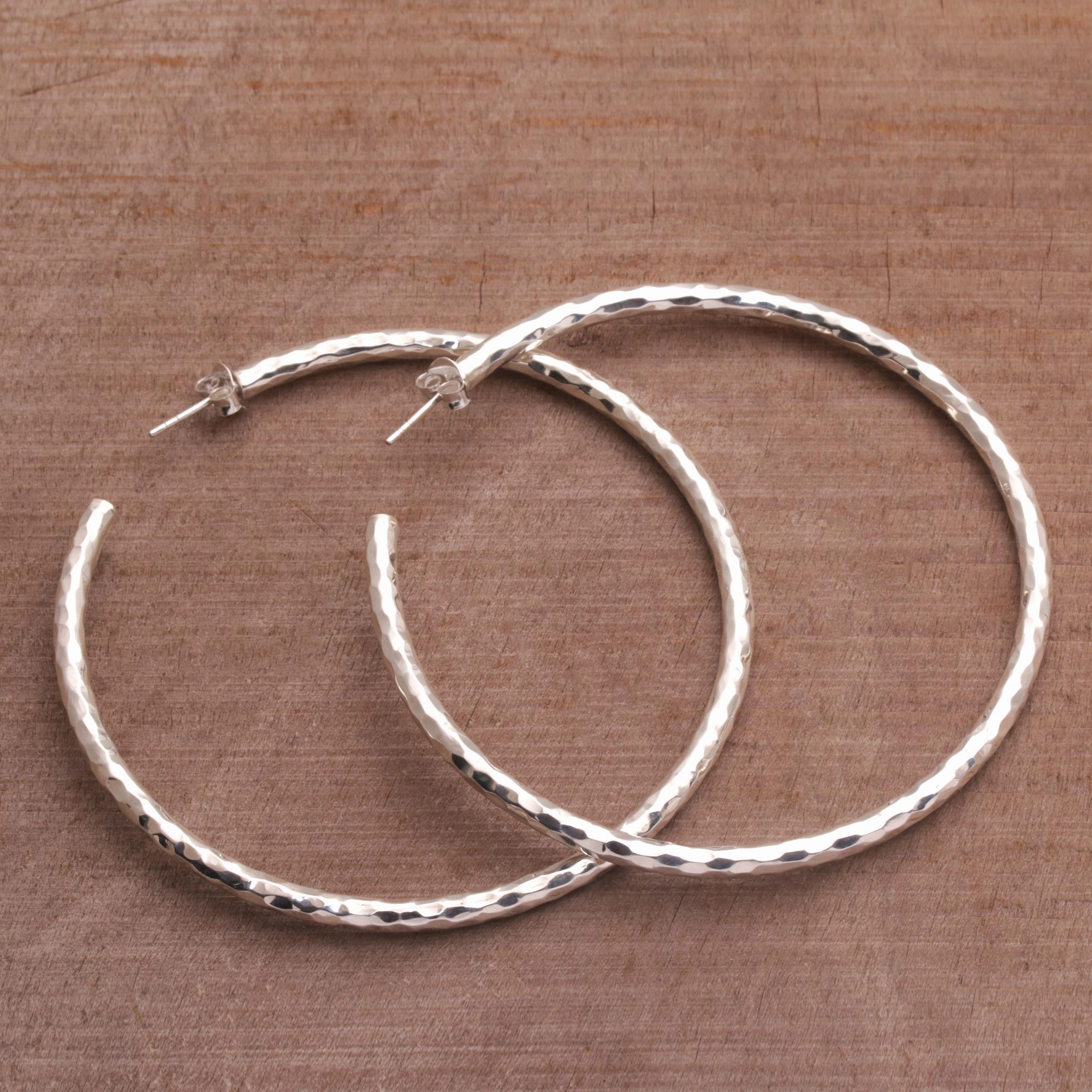 Glimmering Memories Sterling Silver Hammered Motif Half-Hoop Earrings from Bali