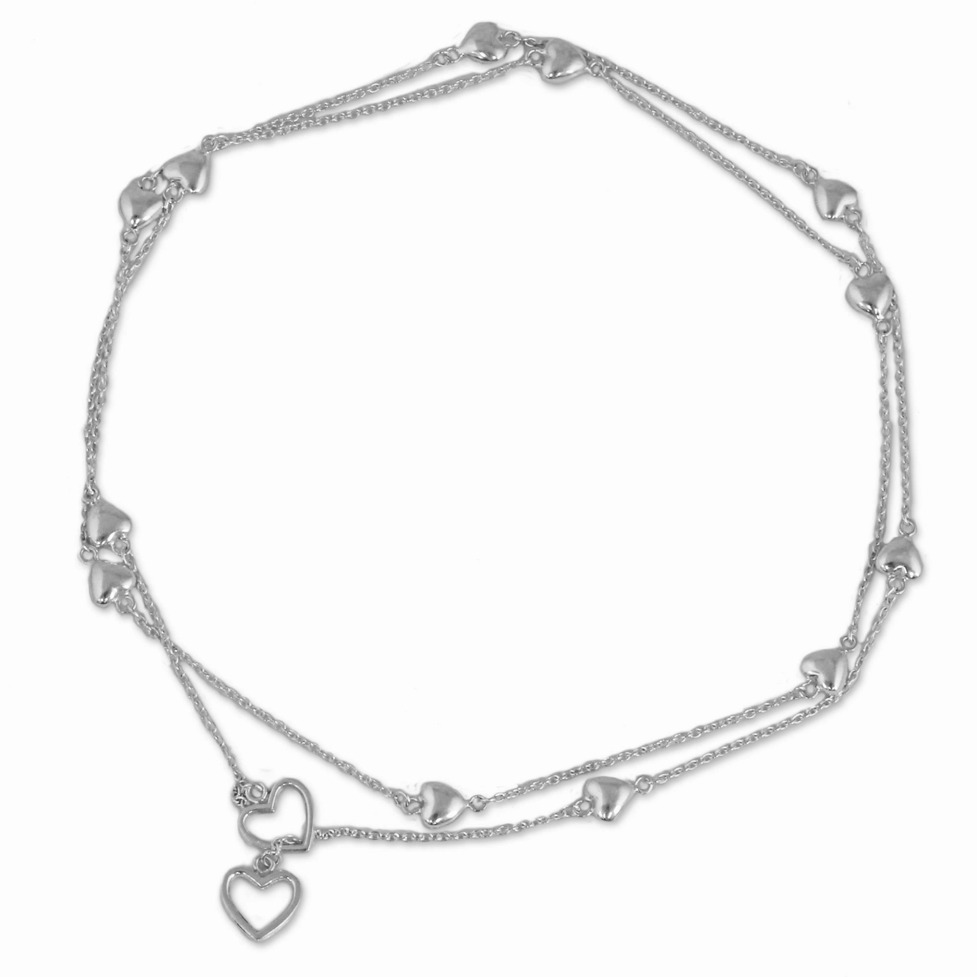 Glossy Hearts Hand Made Sterling Silver Charm Necklace Hearts from India