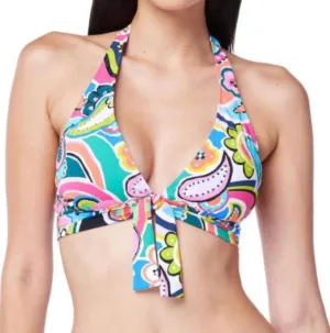 Go For Bold Halter Tie Front Top In Green Multi