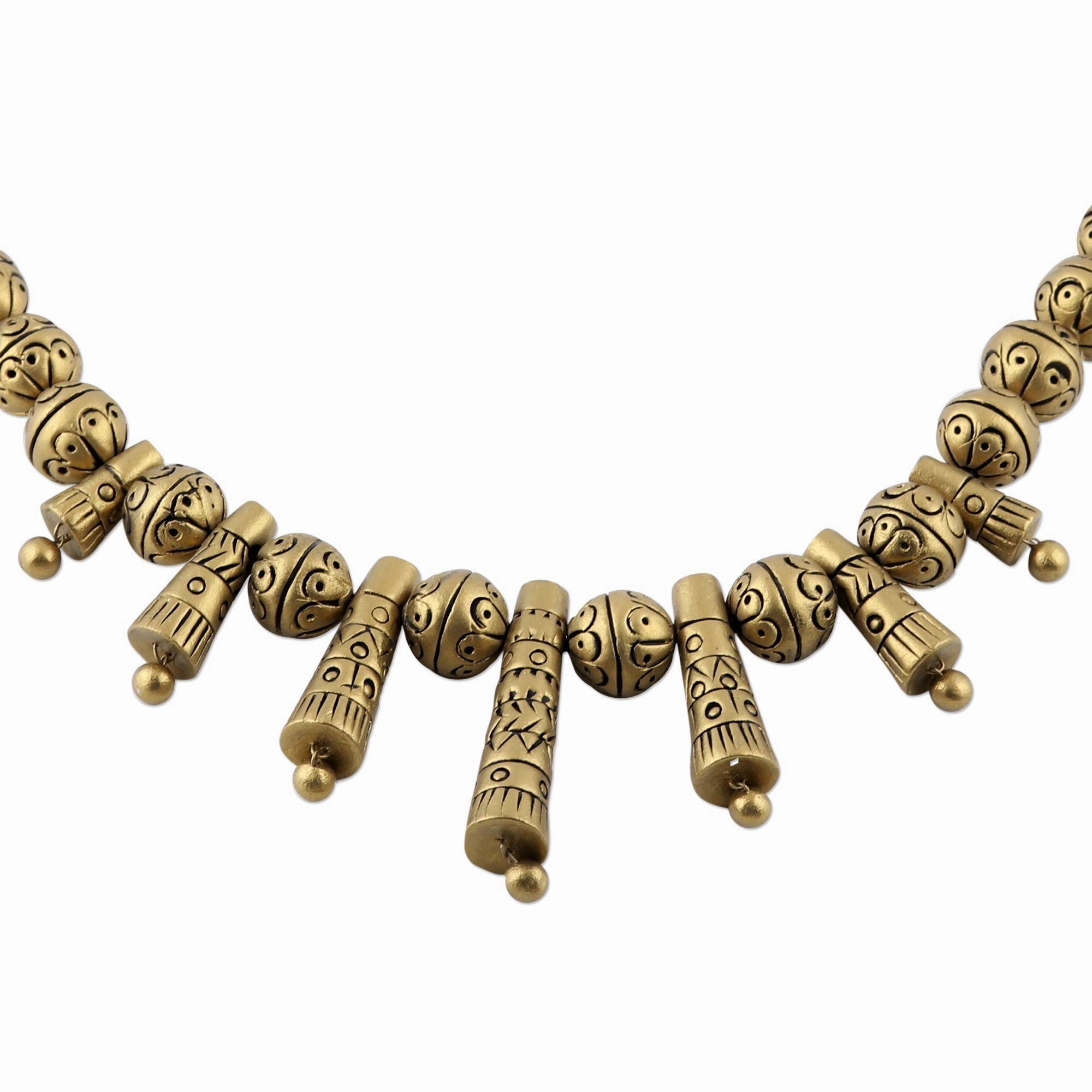 Gold Sun Hand-Painted Golden Sun Ceramic Adjustable Beaded Necklace
