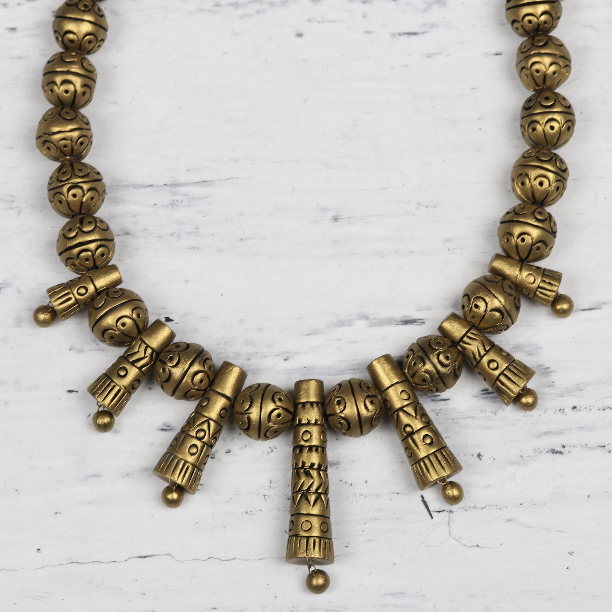 Gold Sun Hand-Painted Golden Sun Ceramic Adjustable Beaded Necklace