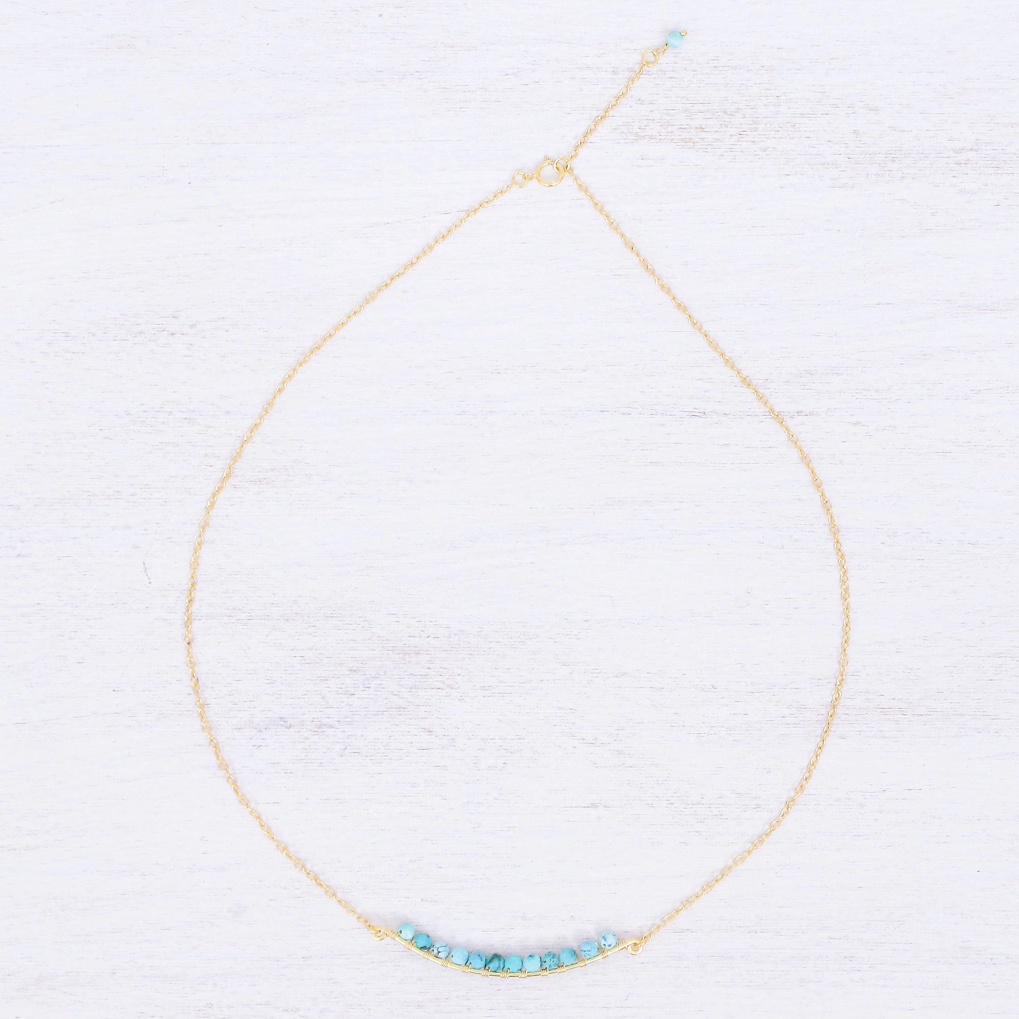 Golden Arc in Blue Gold Plated Reconstituted Turquoise Bar Necklace
