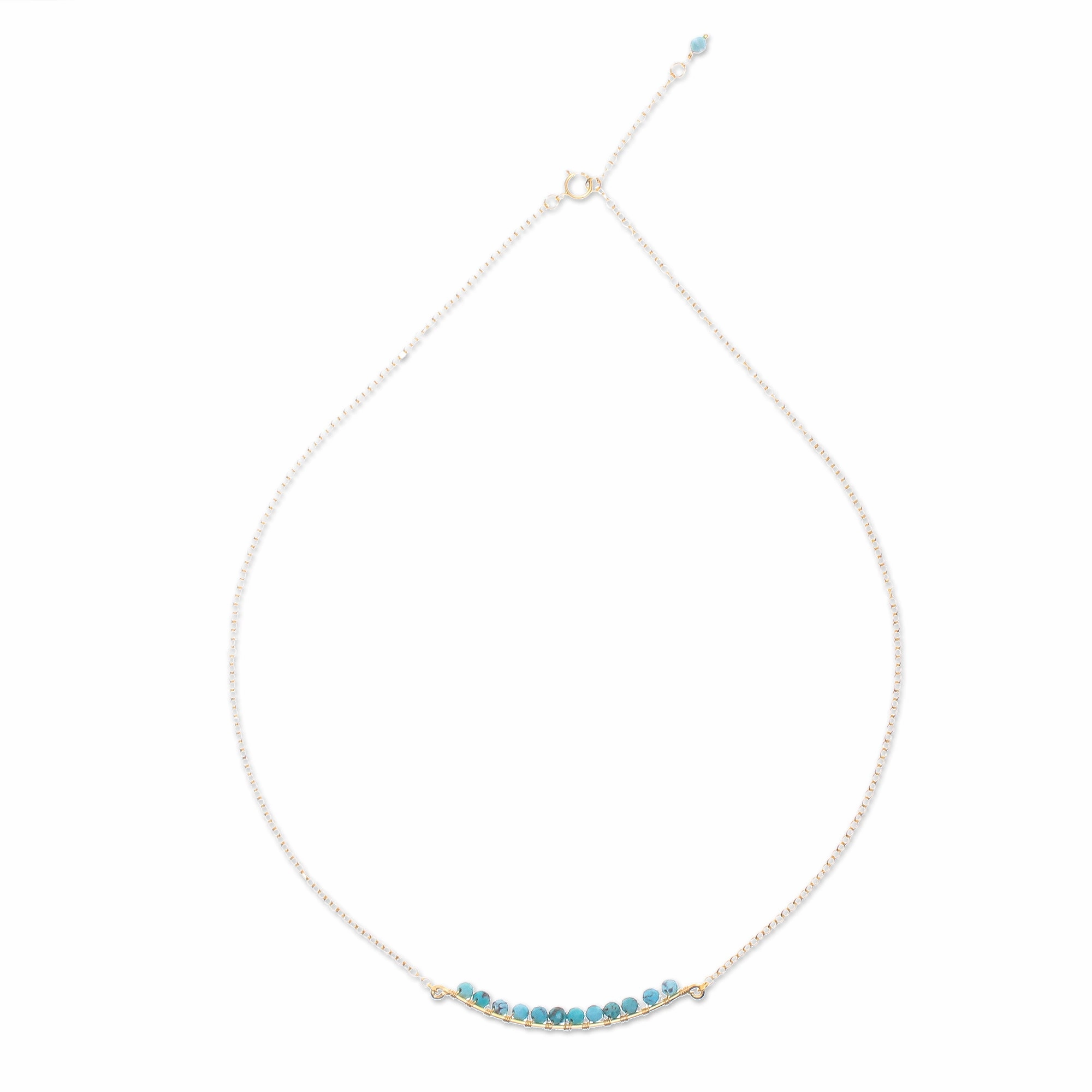 Golden Arc in Blue Gold Plated Reconstituted Turquoise Bar Necklace