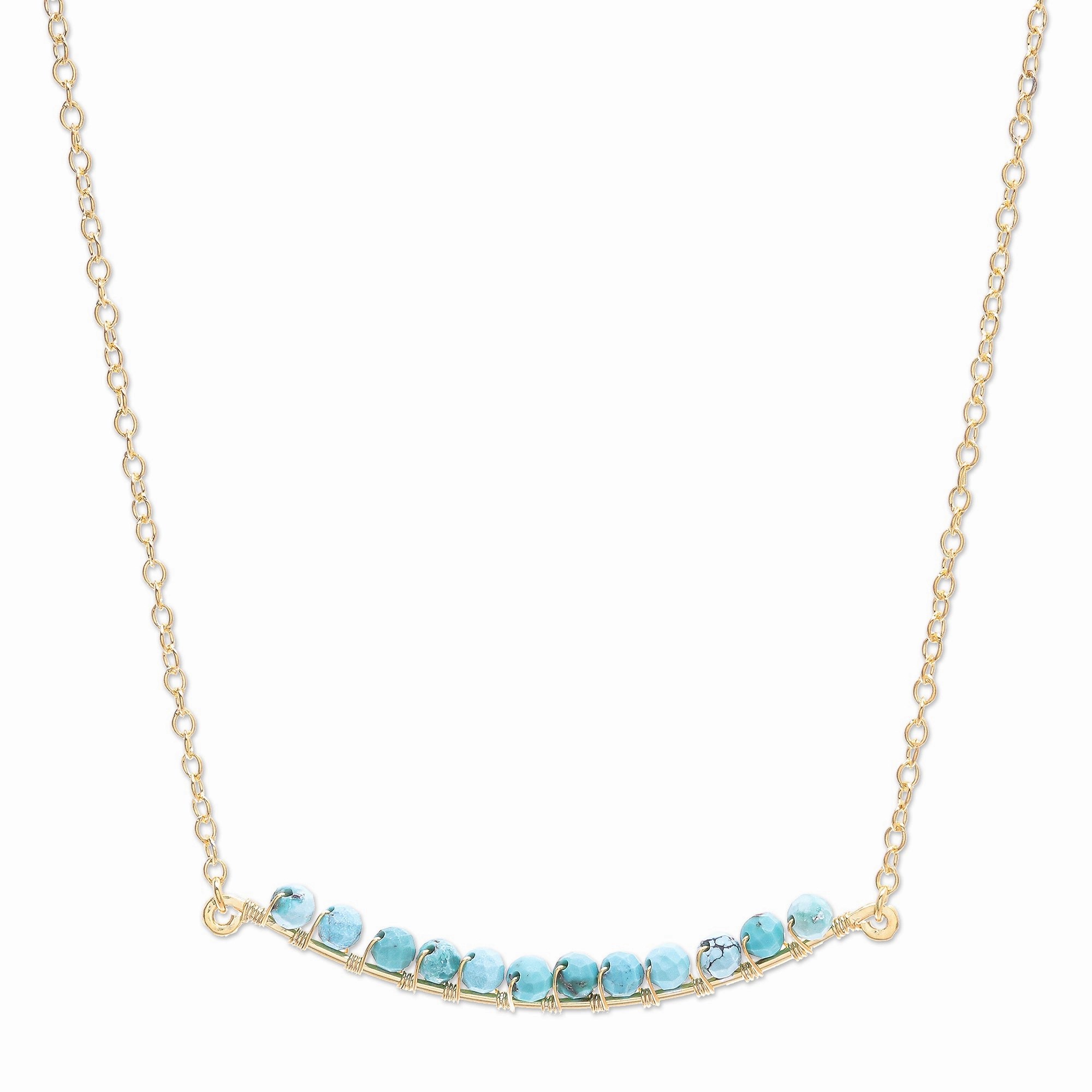 Golden Arc in Blue Gold Plated Reconstituted Turquoise Bar Necklace
