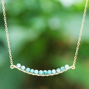Golden Arc in Blue Gold Plated Reconstituted Turquoise Bar Necklace
