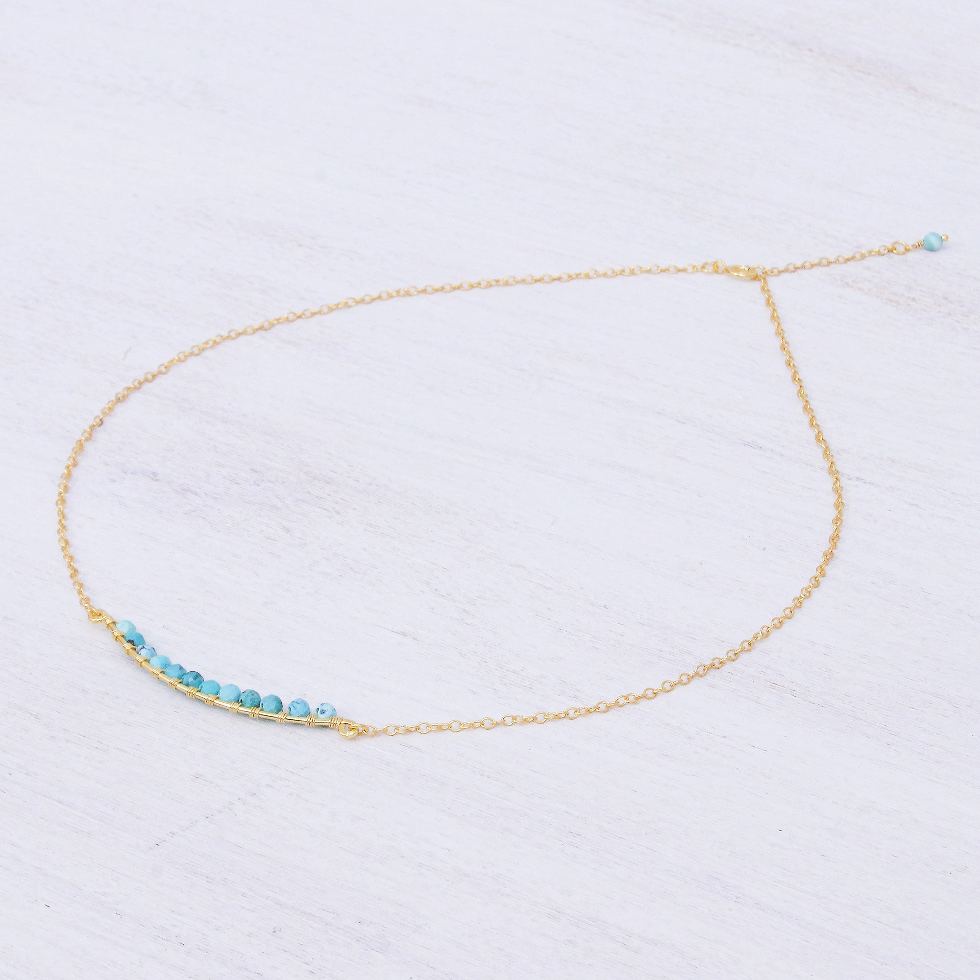 Golden Arc in Blue Gold Plated Reconstituted Turquoise Bar Necklace