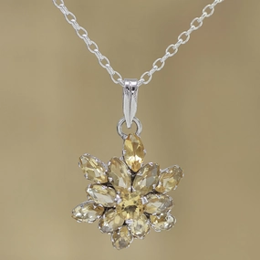 Golden Burst Rhodium Plated Citrine Pendant Necklace from India