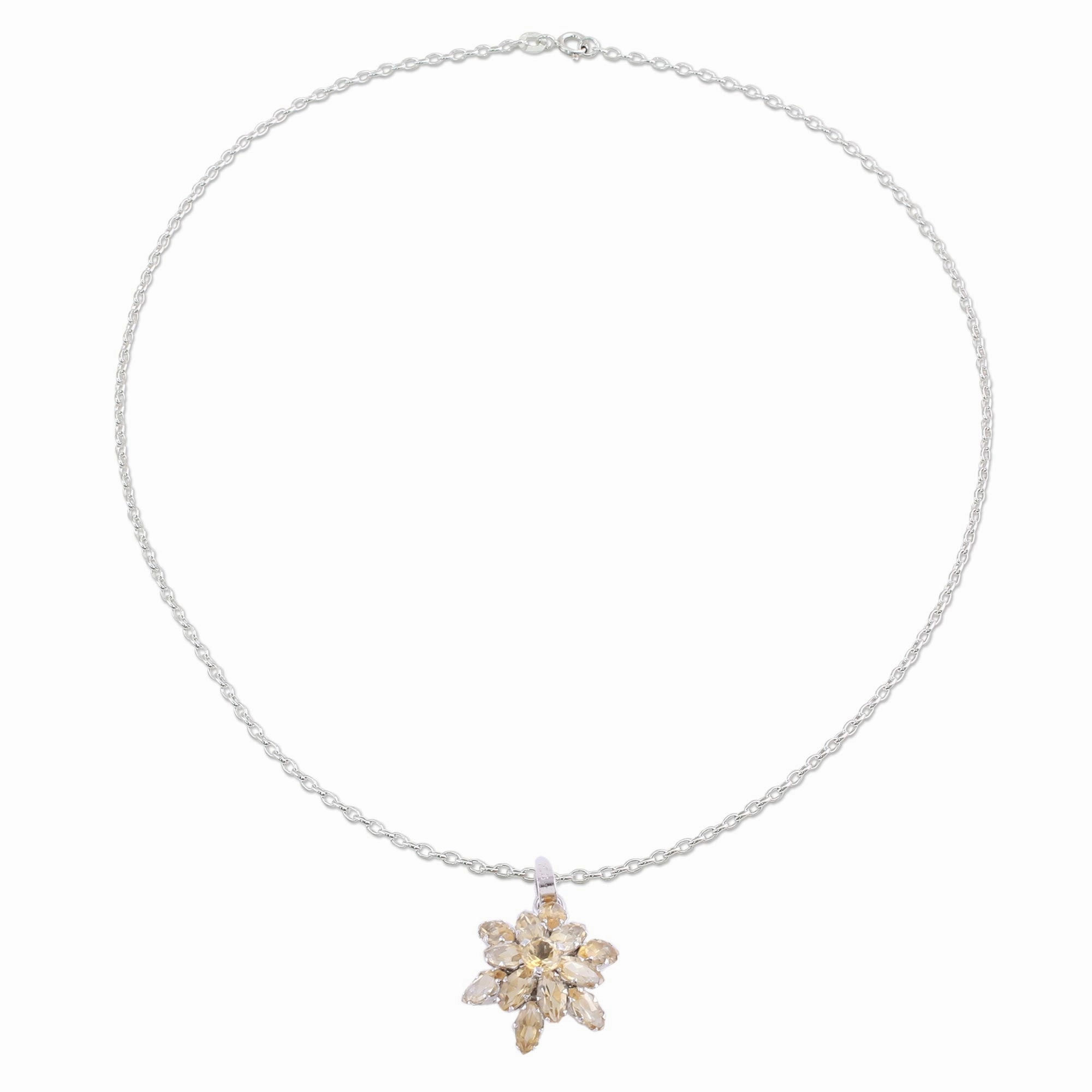 Golden Burst Rhodium Plated Citrine Pendant Necklace from India