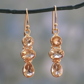 Golden Dazzle 22k Gold Plated Dangle Earrings with Citrine Gems
