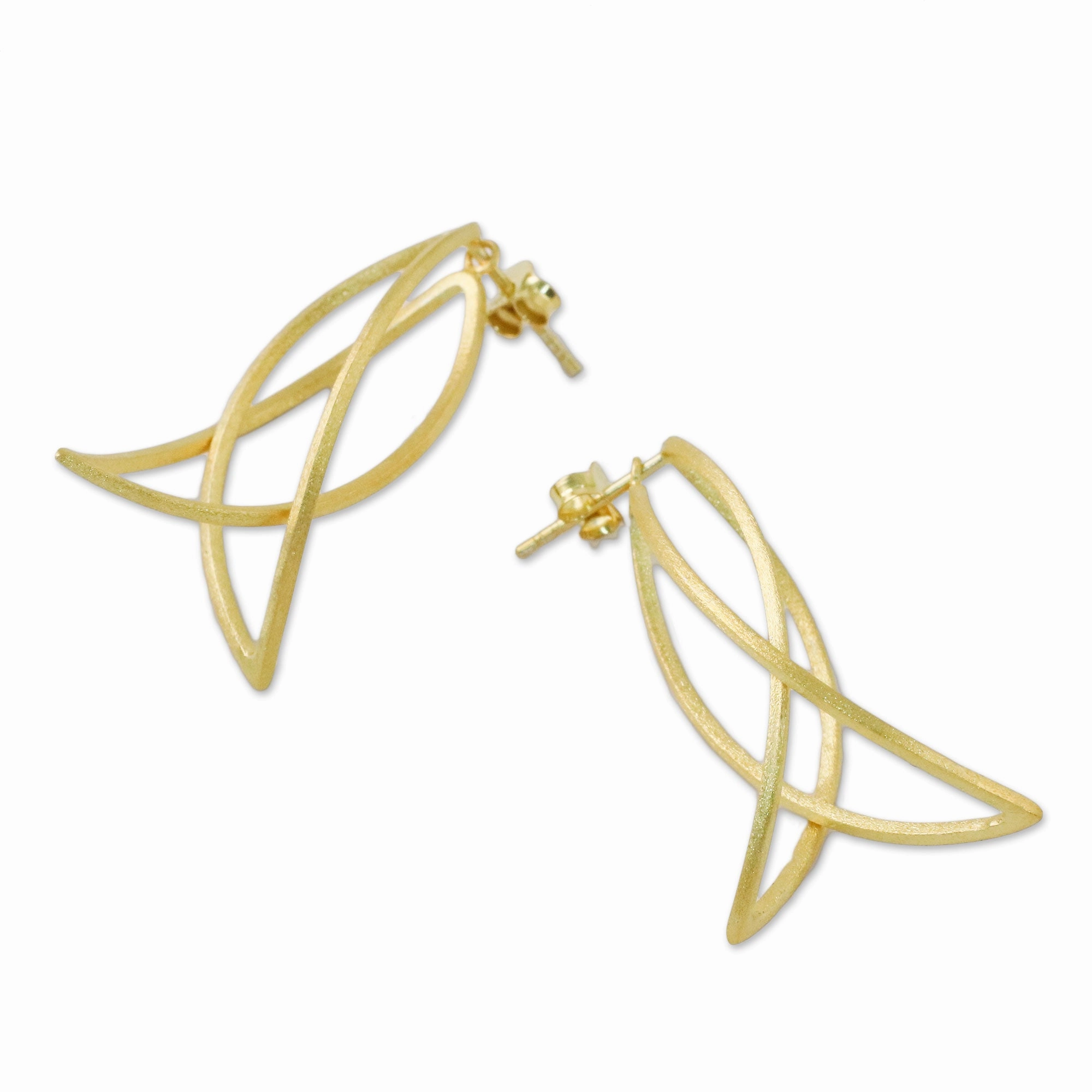 Golden Lotus Petals Thai Petal Shaped Gold Plated Sterling Silver Drop Earrings