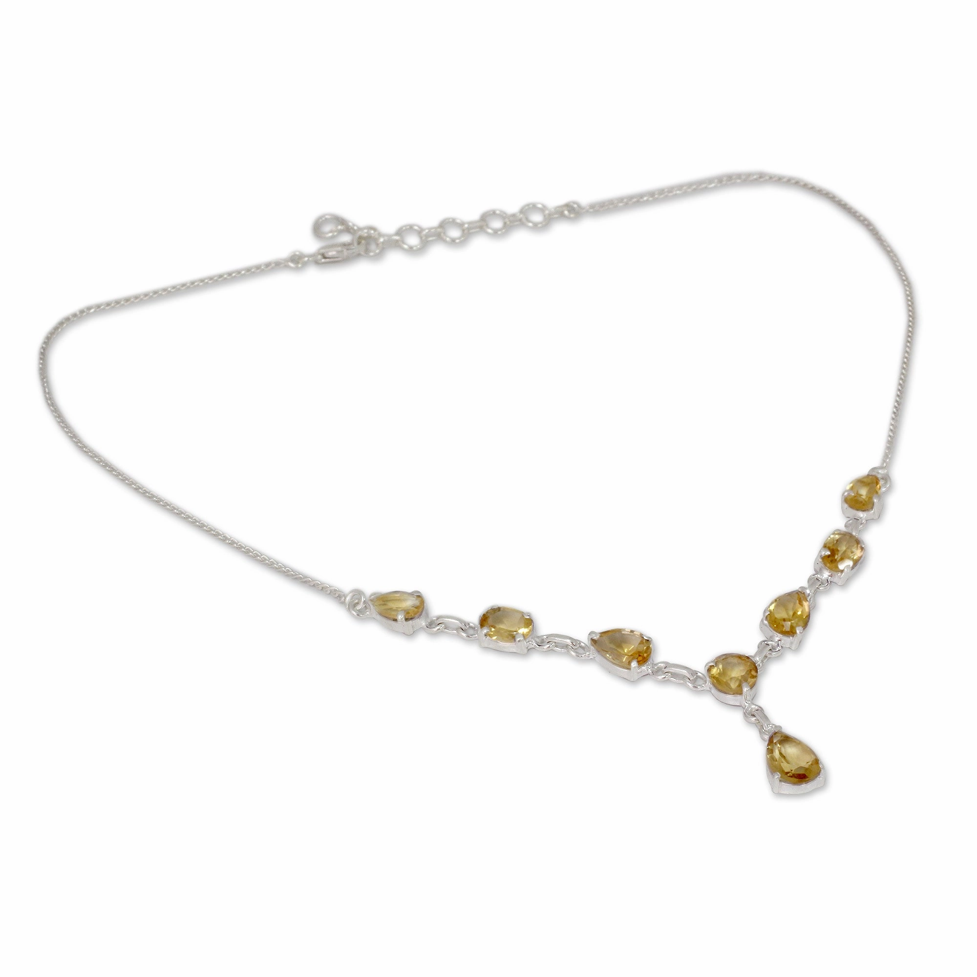 Golden Princess Fair Trade Handmade Citrine and 925 Silver Y Necklace