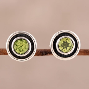 Graceful Frames Circular Peridot Stud Earrings from India