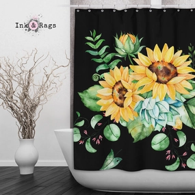 Grand Sunflower on Black Shower Curtains and Optional Bath Mats Lighting,Lamps Fixtures