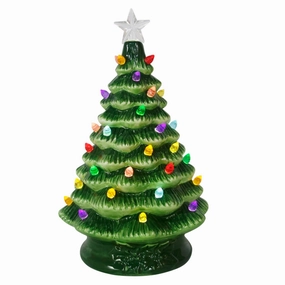 Green Ceramic Light Up Christmas Tree, 16" Decorative Mirror,Home Decor Mirror