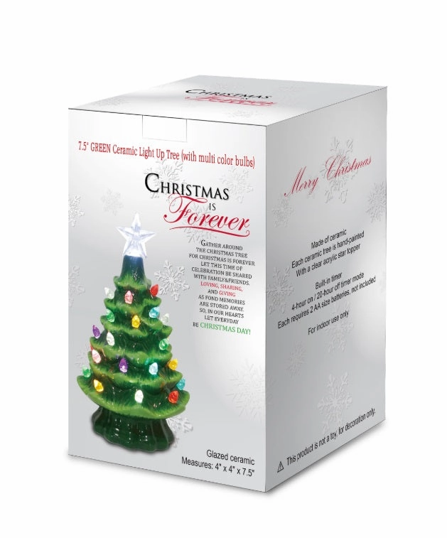 Green Ceramic Light Up Christmas Tree, 7.5"