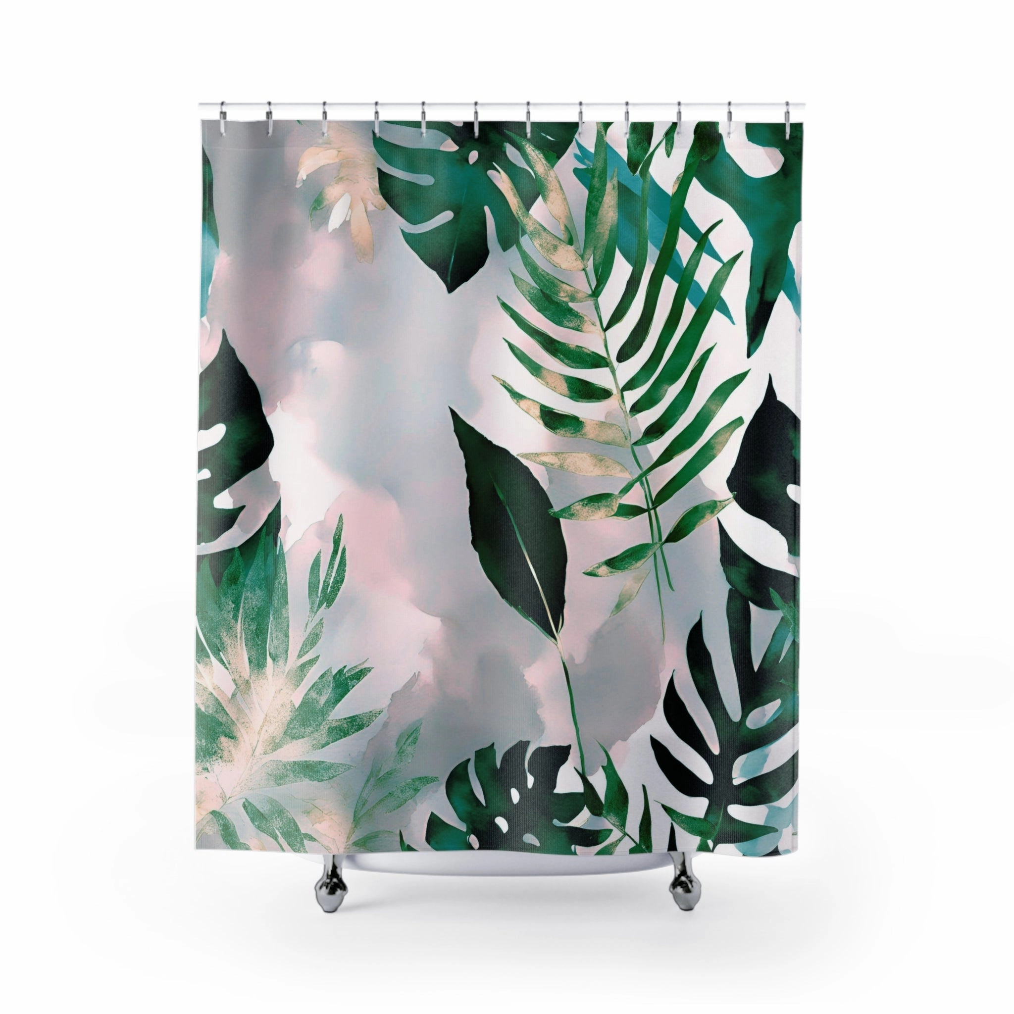 Green floral shower curtain | Jungle Beach Leaves Bath Curtain Lighting,Home Lighting