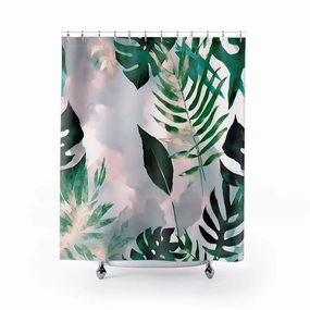 Green floral shower curtain | Jungle Beach Leaves Bath Curtain Lighting,Home Lighting