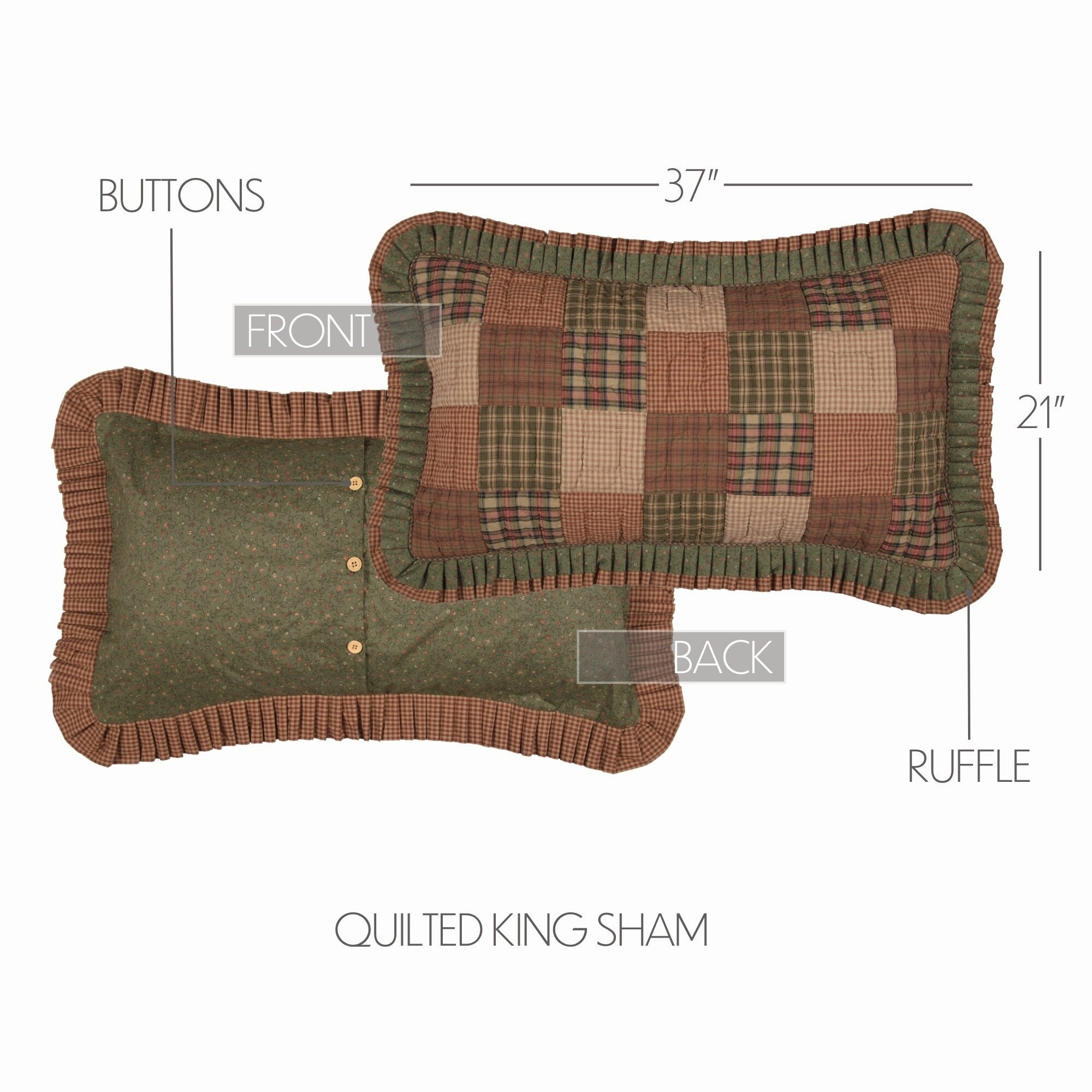 Green Primitive Bedding VHC Crosswoods Sham Cotton Patchwork