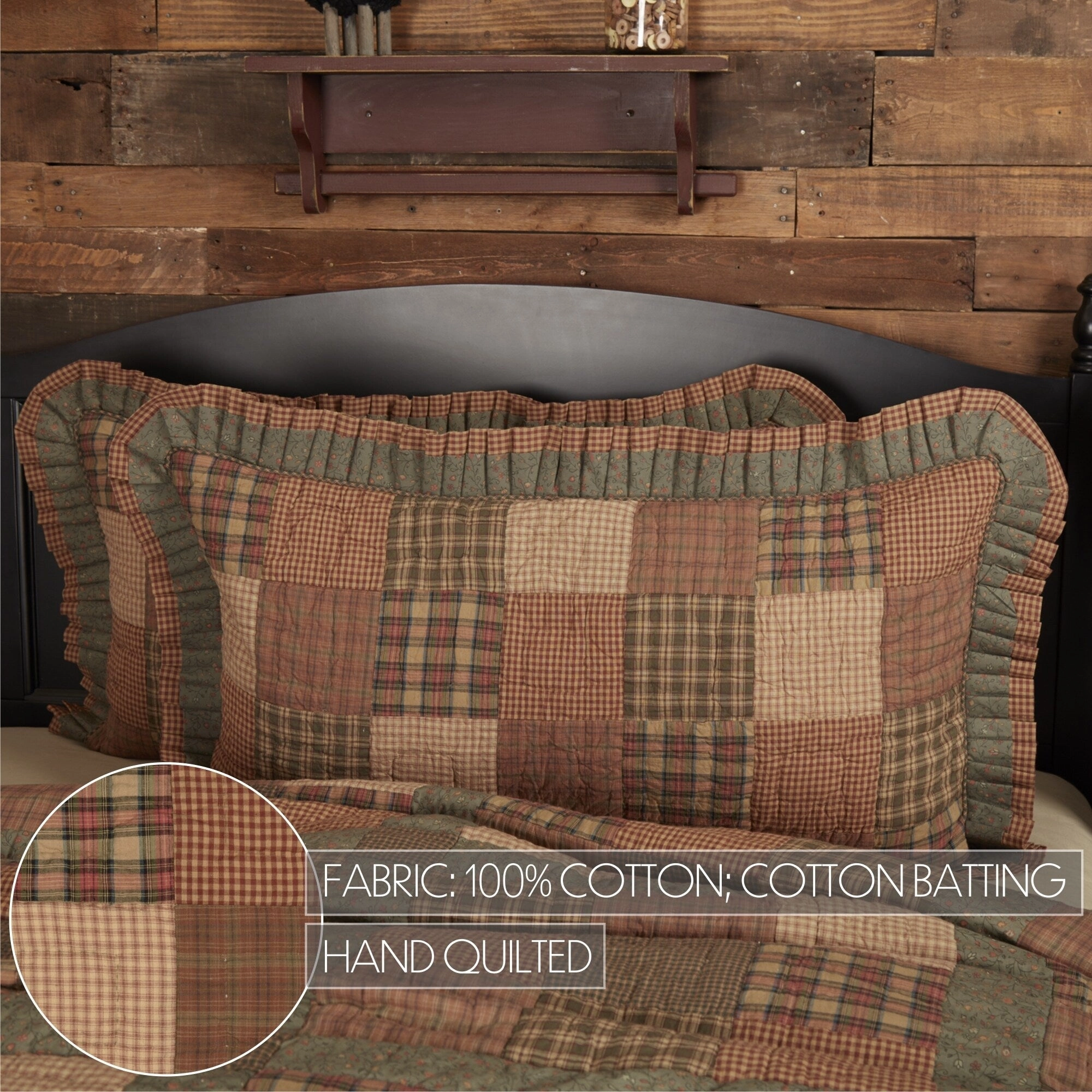 Green Primitive Bedding VHC Crosswoods Sham Cotton Patchwork