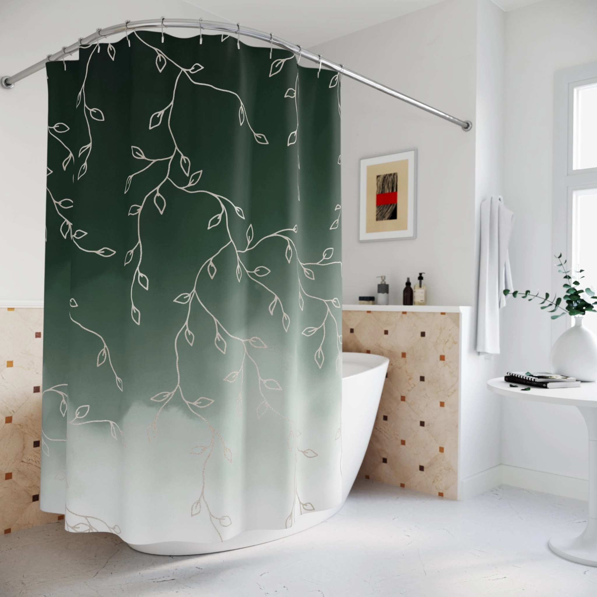 Green Shower Curtain | Ombre, Hygge Leaves