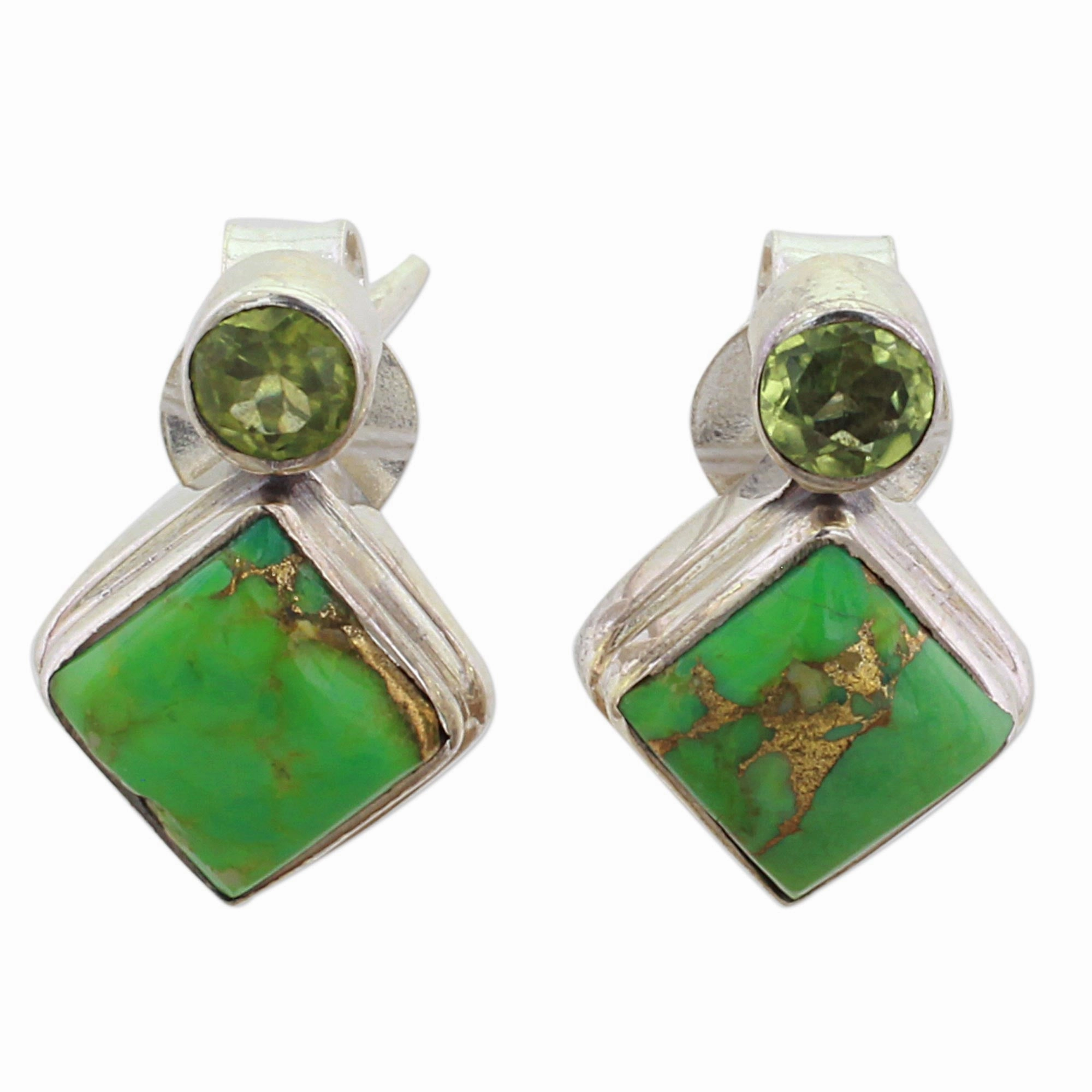Green Sparkle Turquoise Silver Drop Earrings