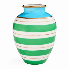 Green Stripes Porcelain Urn | Jonathan Adler Portofino Vase,Glass Vase