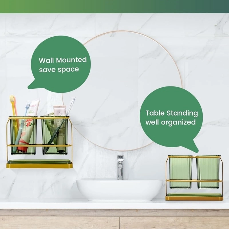 Green Toothbrush Holders for Bathrooms, 2 Cups Toothbrush Holders