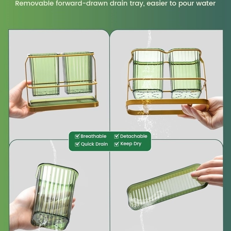 Green Toothbrush Holders for Bathrooms, 2 Cups Toothbrush Holders